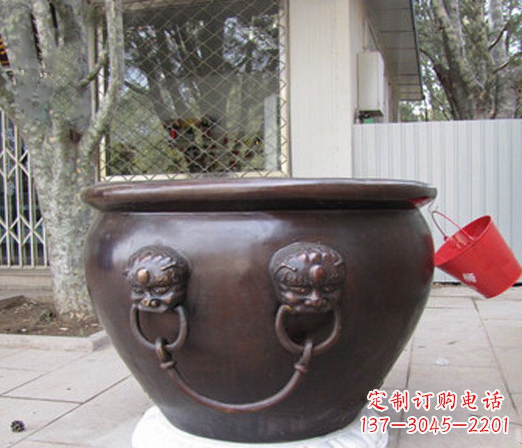 湖州招财进宝水缸铜雕塑摆件