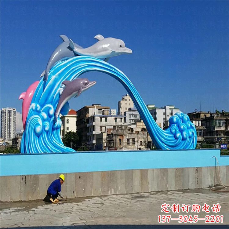 湖州玻璃钢大型海豚雕塑游泳馆游乐场的精彩缤纷