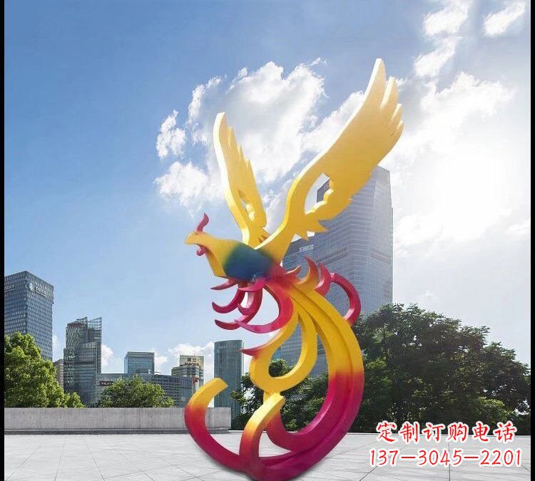 湖州绚丽多彩的不锈钢凤凰雕塑