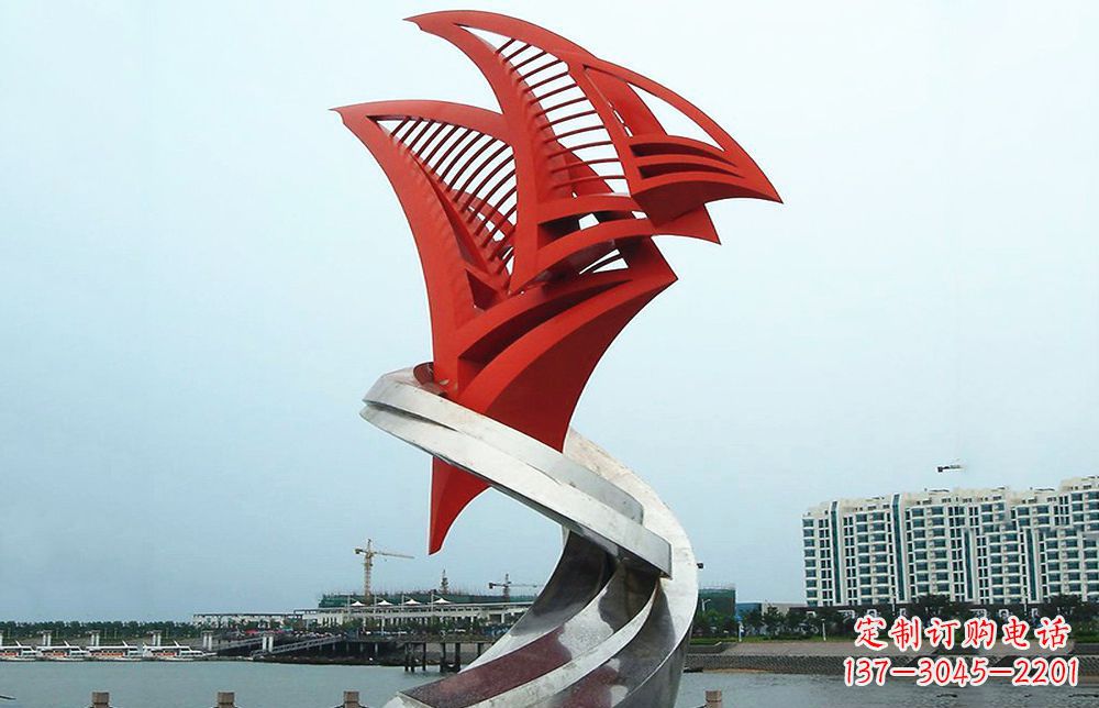 湖州海洋之舟——不锈钢抽象帆船海边景观雕塑