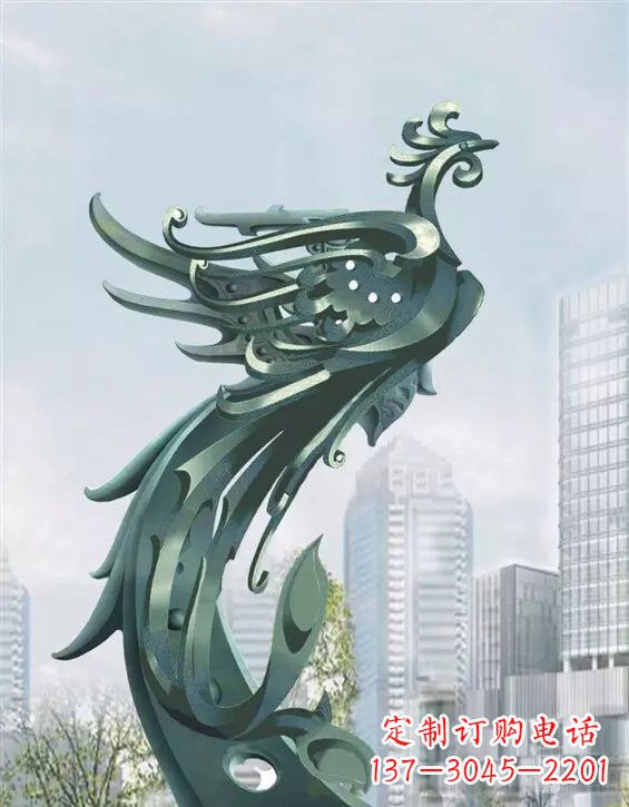 湖州不锈钢大型凤凰雕塑美丽而神秘