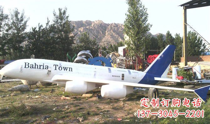 湖州静静躺在大地上的不锈钢飞机雕塑