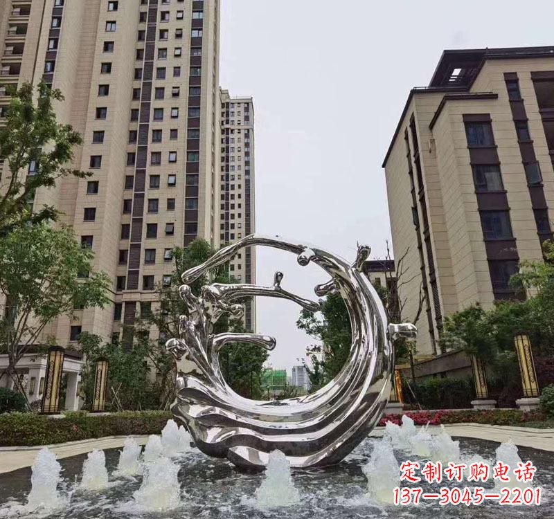 湖州不锈钢海浪喷泉雕塑精美雕刻,灿烂绚烂