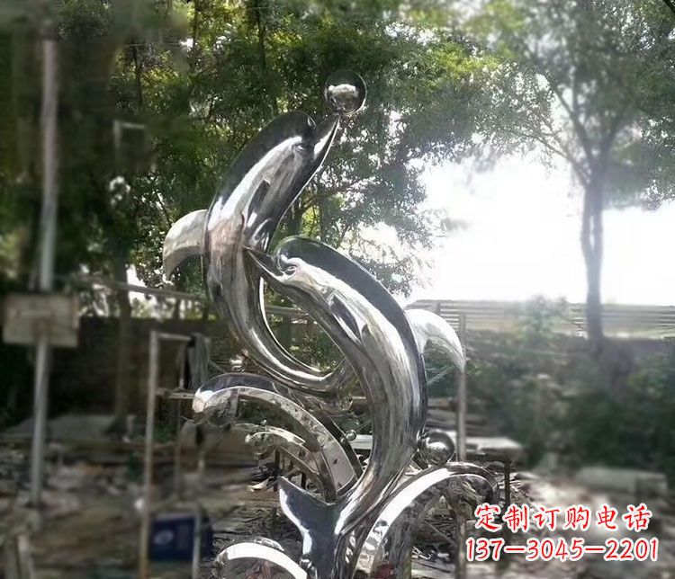 湖州不锈钢海豚顶球雕塑