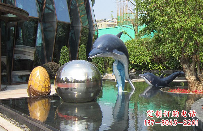 湖州不锈钢海豚景观雕塑创造精美绝伦的企业公园