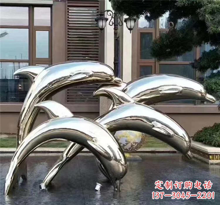 湖州不锈钢海洋动物雕塑——海豚