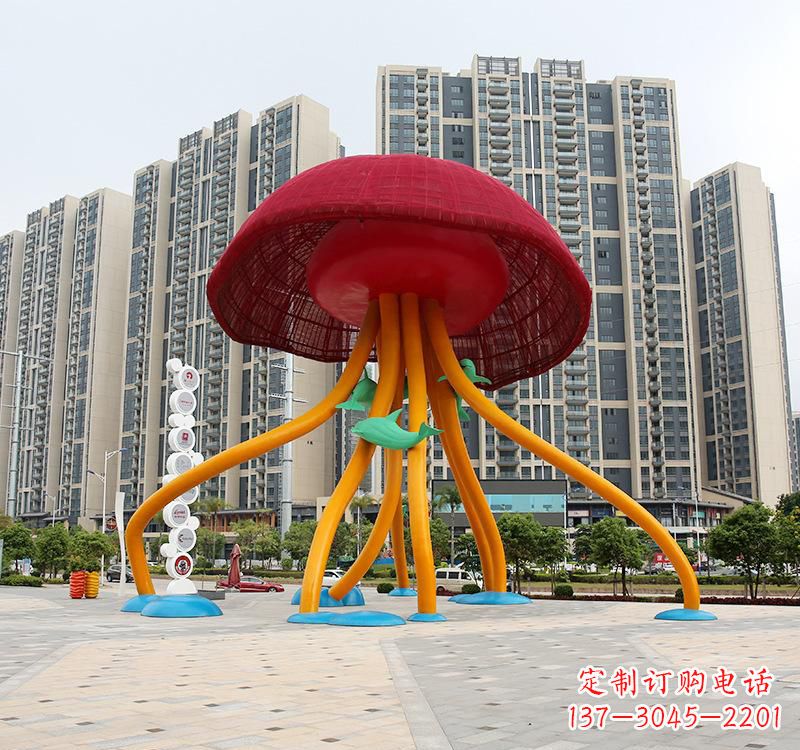 湖州不锈钢海洋水母动物雕塑精美绝伦