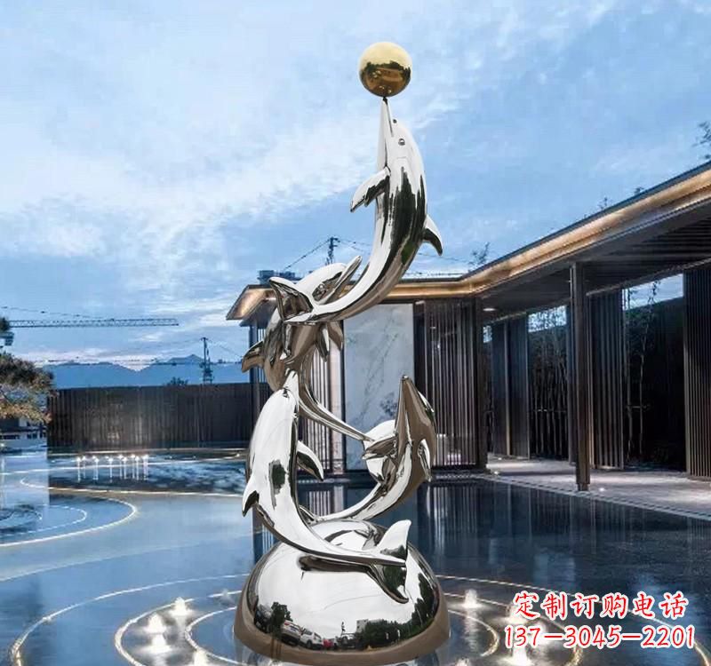 湖州海豚的优雅身姿——不锈钢水景雕塑