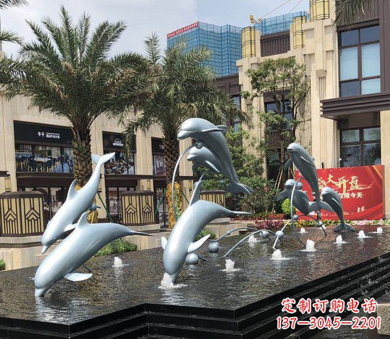 湖州不锈钢海豚跳跃喷泉雕塑美丽的艺术装置