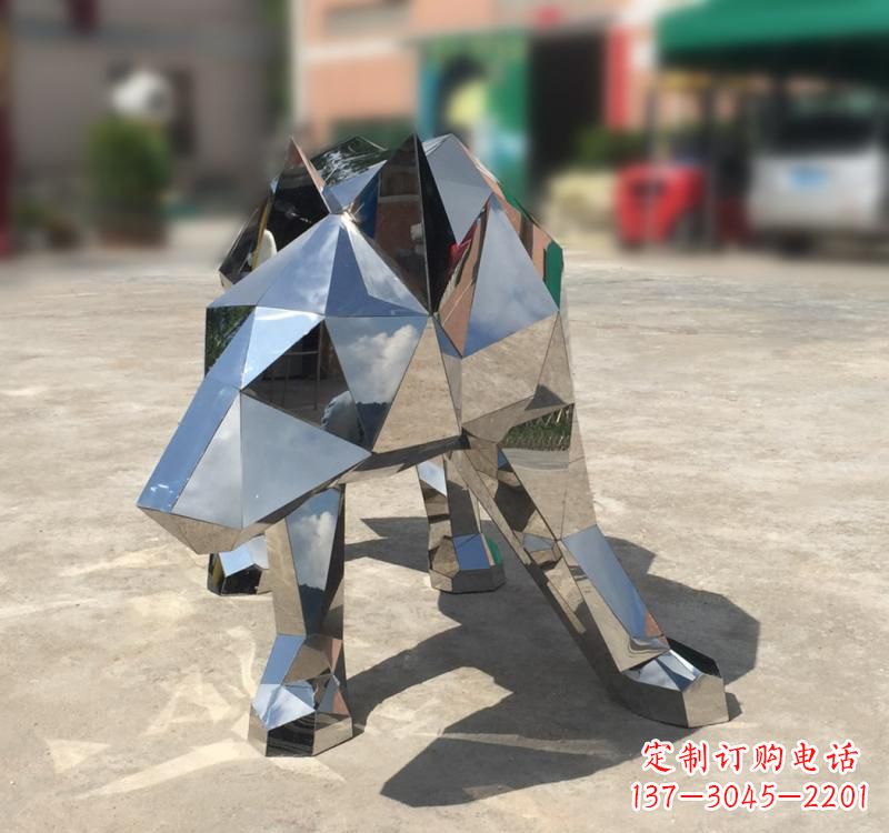湖州不锈钢园林动物几何狼雕塑