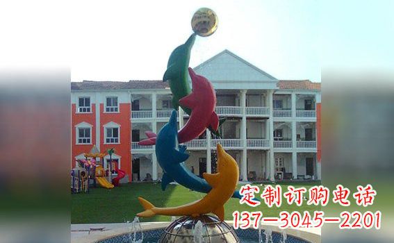 湖州彩色不锈钢海豚雕塑海洋动物景观标识
