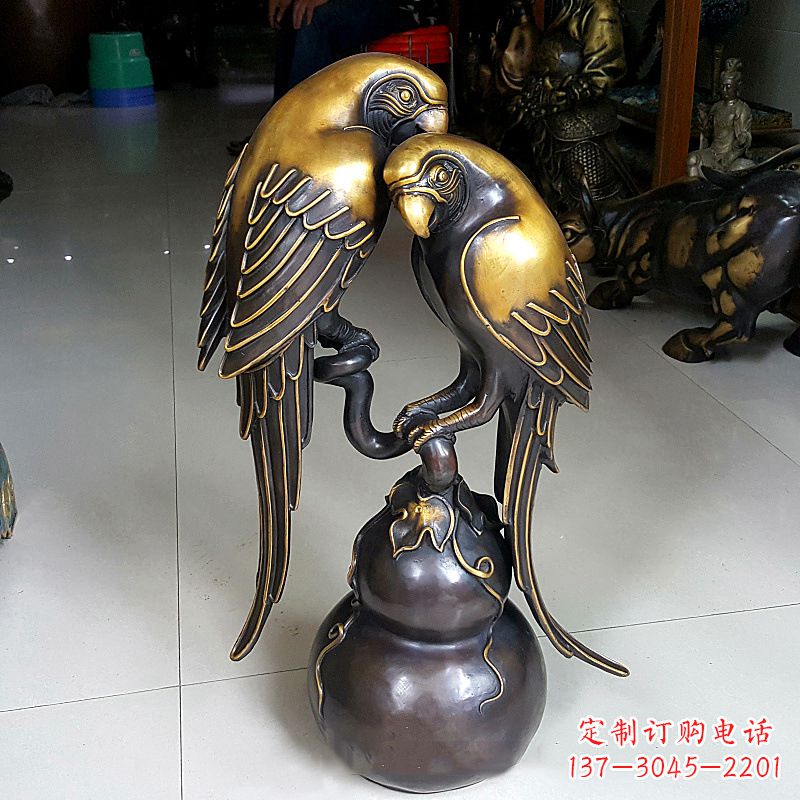 湖州铸造纯铜鹦鹉雕塑