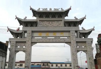 湖州以城市街道为主题的仿古石雕牌楼