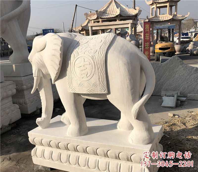 湖州大理石卷鼻如意大象雕塑