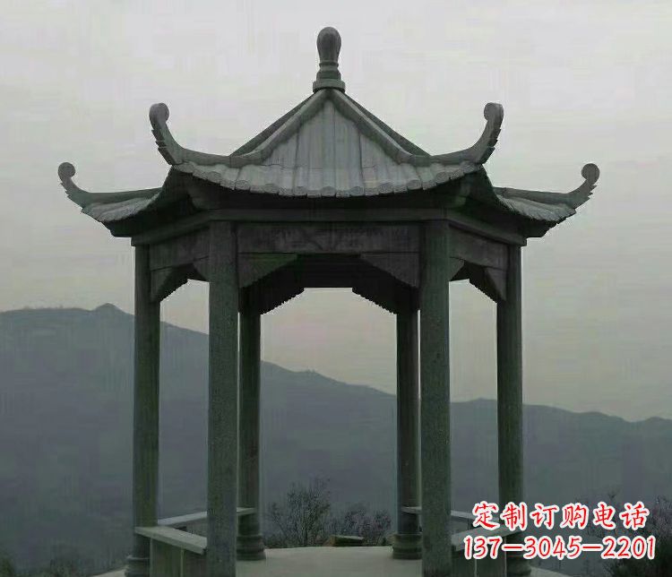 湖州考究工艺,奢华大理石六角凉亭雕塑