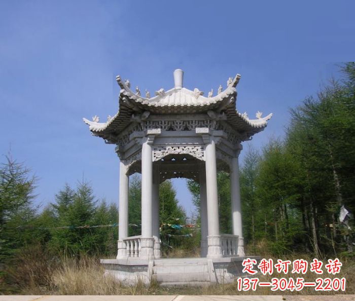 湖州精美大理石六角石凉亭雕塑