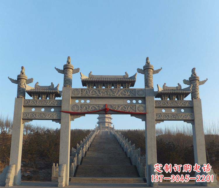 湖州精美大理石三门牌坊雕塑