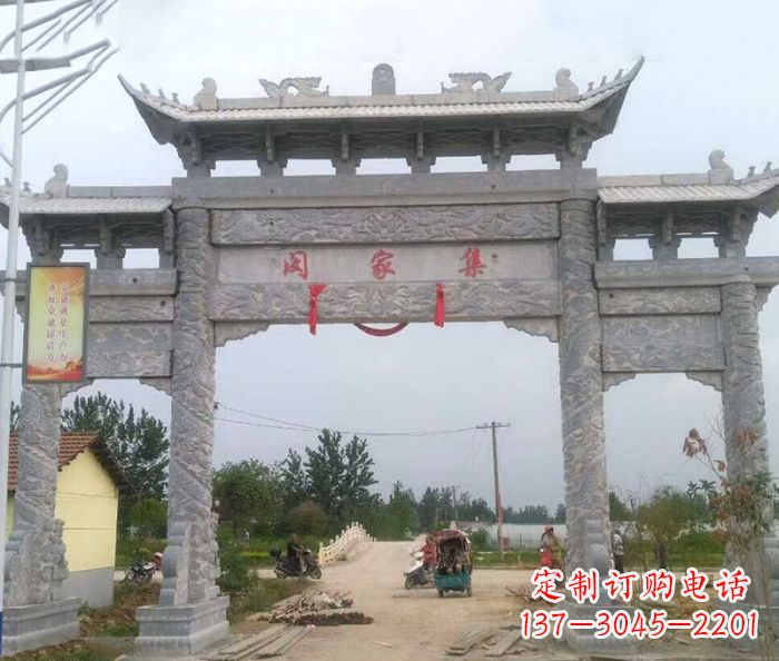 湖州精美大理石三门牌楼雕塑