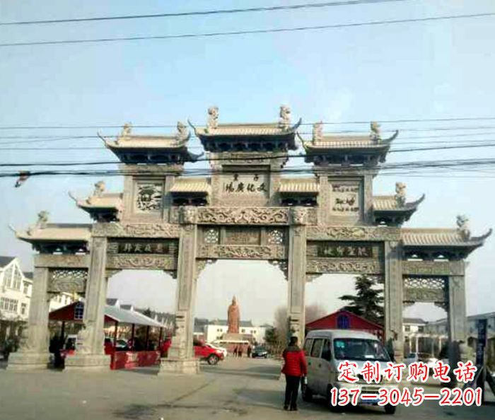 湖州大型五门石雕牌坊 (3)