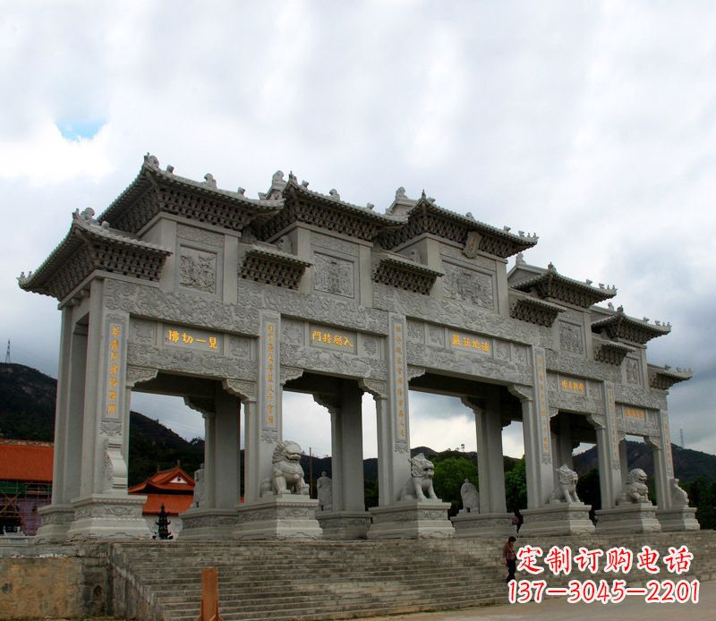 湖州具有传统文化特色的大型五门石雕牌楼雕塑