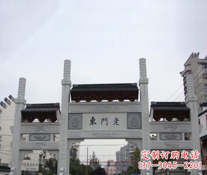 湖州精美三门石牌坊雕塑