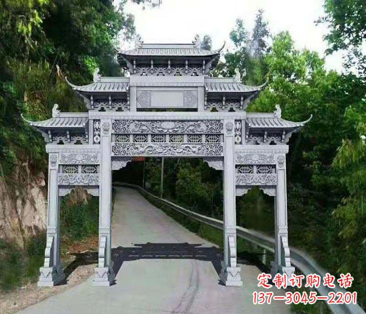 湖州仿古三门牌坊石雕