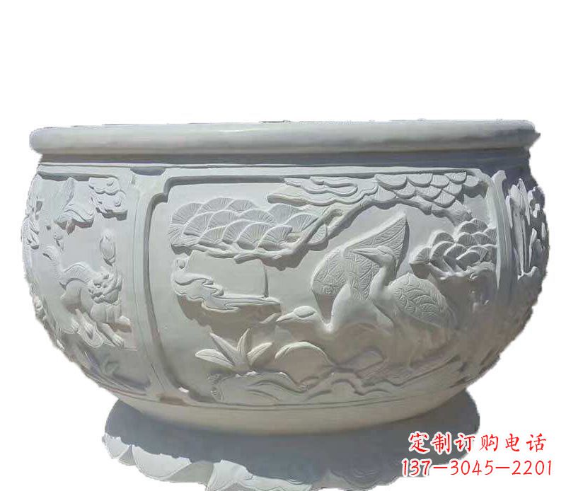 湖州精美仿古鱼缸石雕花盆雕塑
