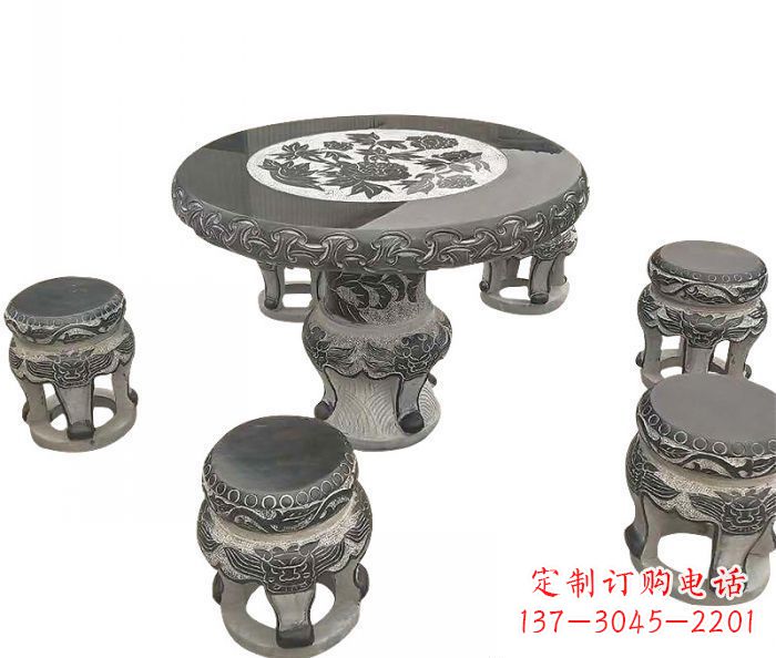 湖州仿古圆形石桌凳雕塑
