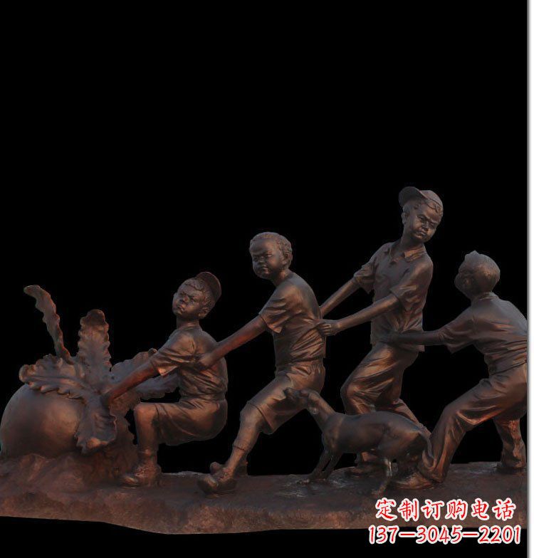 湖州精美玻璃钢仿铜拔萝卜人物雕塑