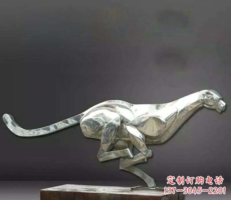湖州公园不锈钢奔跑的豹子动物雕塑