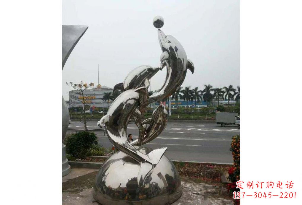 湖州海豚系列不锈钢顶球雕塑