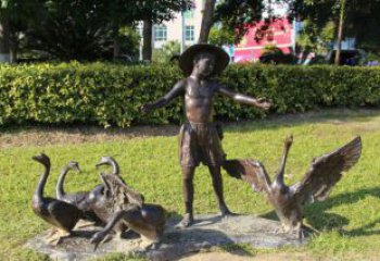湖州铜雕塑——小男孩放鸭子