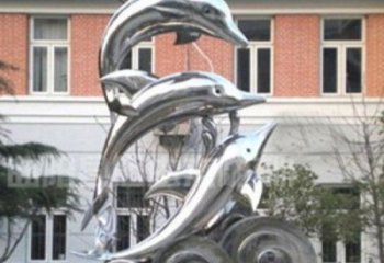湖州跳跃海豚海浪不锈钢雕塑