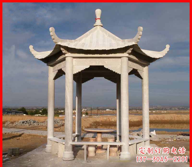 湖州公园大理石六角石雕凉亭 (2)