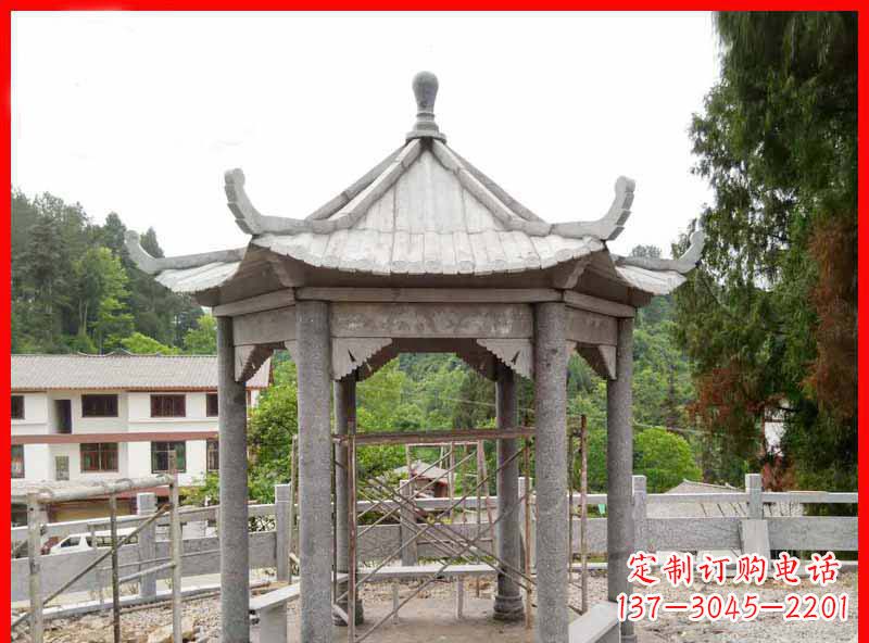 湖州精美大理石六角石凉亭雕塑