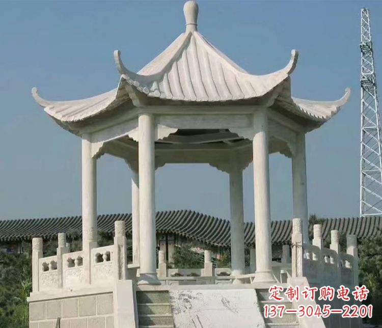 湖州极具视觉冲击力的大理石六角石凉亭雕塑
