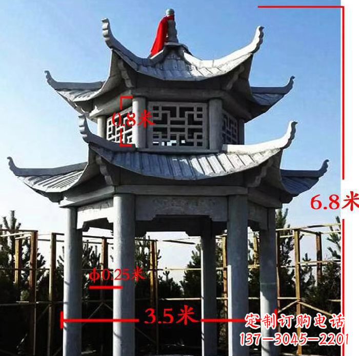 湖州杰出的大理石六角石双层凉亭雕塑
