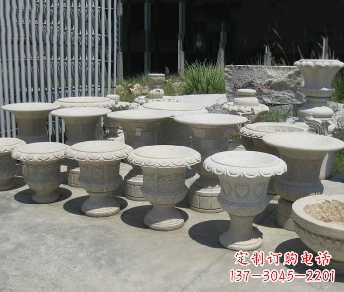 湖州大理石花盆石雕艺术品