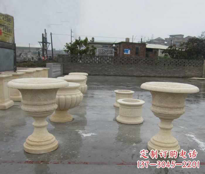 湖州完美绽放——大理石花盆石雕