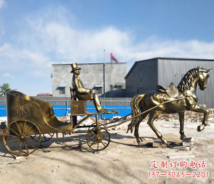 湖州公园景观坐着马车的人物铜雕