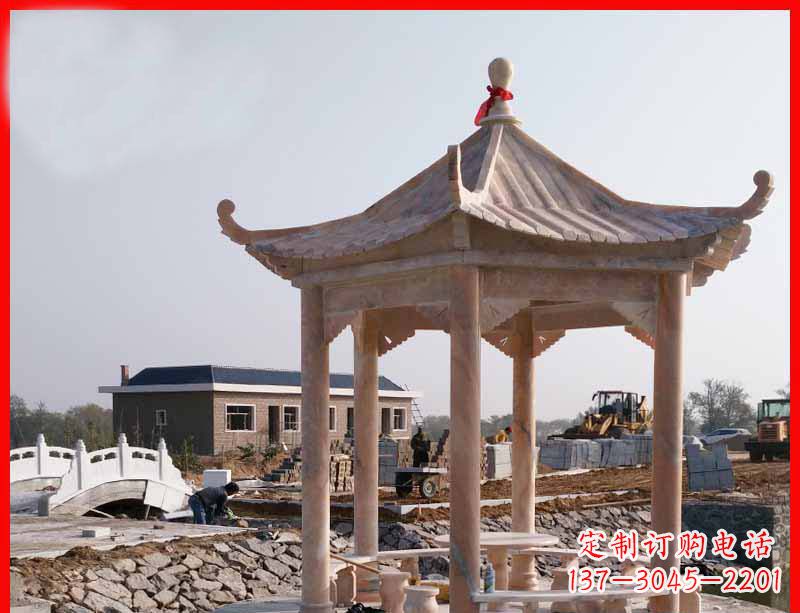 湖州红六角石凉亭雕塑