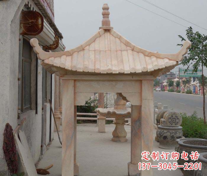 湖州精美红六角石凉亭雕塑