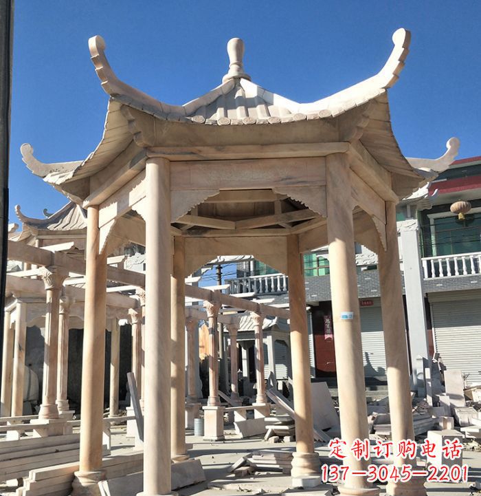 湖州公园晚霞红凉亭雕塑