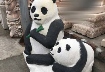 湖州领雕塑——公园母子熊猫石雕