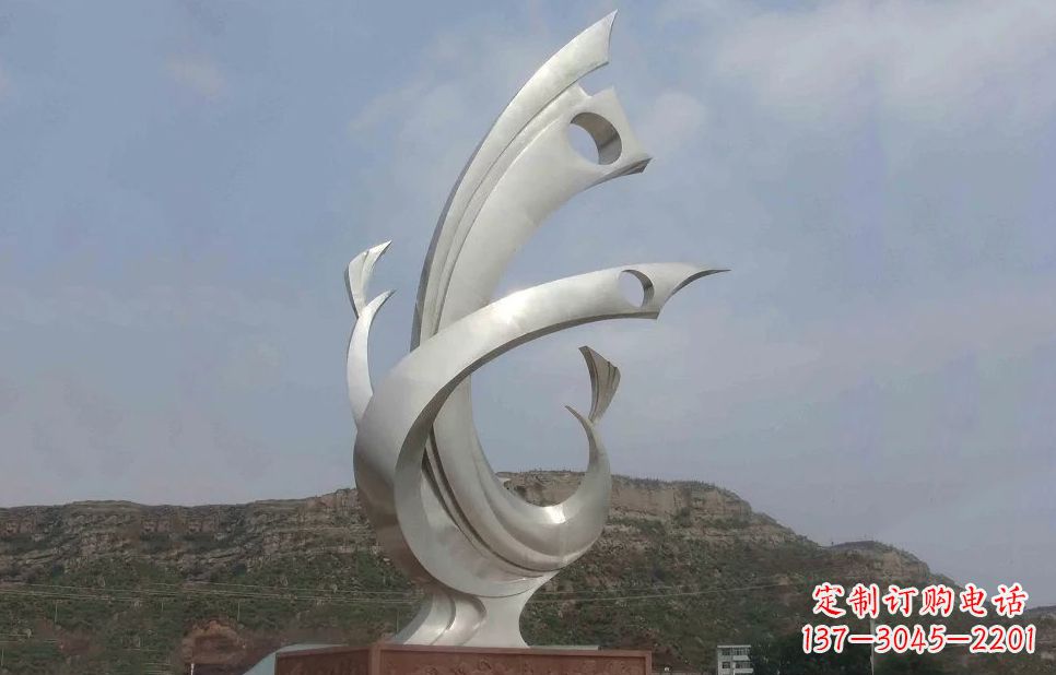 湖州广场不锈钢抽象凤凰雕塑 (5)