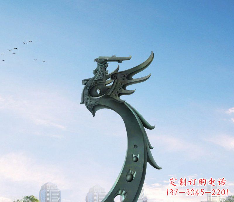 湖州广场不锈钢抽象凤凰雕塑 (6)
