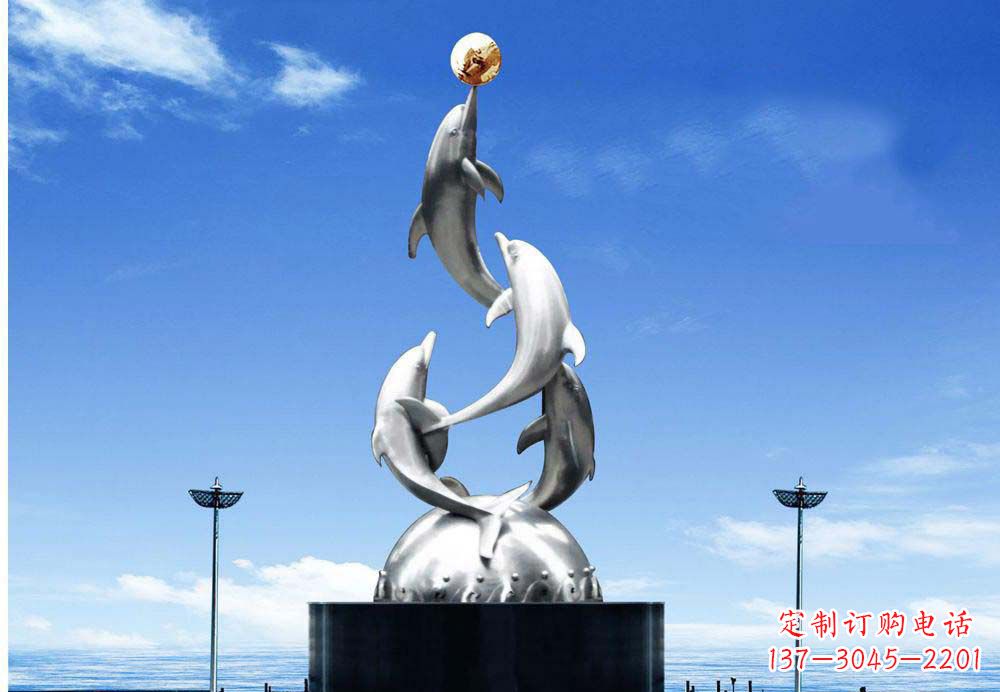 湖州中领雕塑海豚顶球雕塑