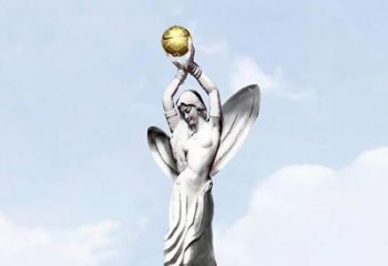 湖州精美的不锈钢女人双手捧球雕塑