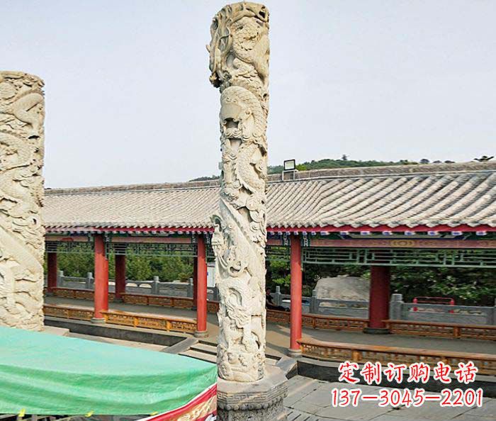 湖州雕刻精致的大理石龙柱石雕