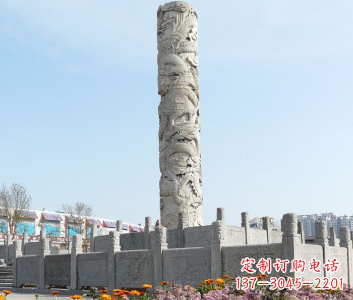 湖州广场景观大理石龙柱石雕,展现神秘传统风采